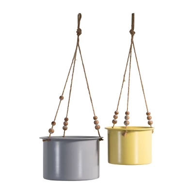 Set Of 2 Hanging Planters With Wood Bead Details - Foreside Home & Garden 8 Set Of 2 Hanging Planters With Wood Bead Details - Foreside Home & Garden - Image 6