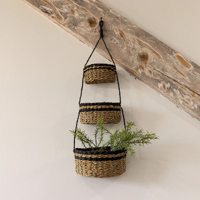 3-Tiered Hanging Basket Black Seagrass & Rope By Foreside Home & Garden 2 3-Tiered Hanging Basket Black Seagrass & Rope By Foreside Home & Garden