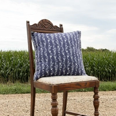 20X20 Inch Hand Woven Floral Stripe Outdoor Pillow Blue Polyester With Polyester Fill By Foreside Home & Garden 3 20X20 Inch Hand Woven Floral Stripe Outdoor Pillow Blue Polyester With Polyester Fill By Foreside Home & Garden
