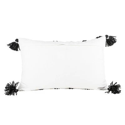 Black Tassels, Tan Striped 14X22 Hand Woven Filled Outdoor Pillow - Foreside Home & Garden 4 Black Tassels, Tan Striped 14X22 Hand Woven Filled Outdoor Pillow - Foreside Home & Garden - Image 2