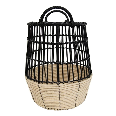 Natural Woven Black Rattan, Rope & Metal Basket - Foreside Home & Garden 3 Natural Woven Black Rattan, Rope & Metal Basket - Foreside Home & Garden