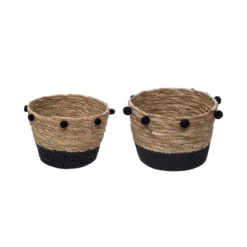 Set Of 2 Natural Cattail Decorative Storage Baskets With Pom Poms - Foreside Home & Garden 12 Set Of 2 Natural Cattail Decorative Storage Baskets With Pom Poms - Foreside Home & Garden -Eco Haven Store GUEST 58d84b2b aae9 4de8 98e2 4432b19ed7e5