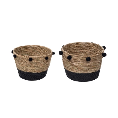 Set Of 2 Natural Cattail Decorative Storage Baskets With Pom Poms - Foreside Home & Garden 7 Set Of 2 Natural Cattail Decorative Storage Baskets With Pom Poms - Foreside Home & Garden - Image 5