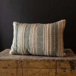 14x22" Hand Woven Stripe Green Outdoor Pillow Polyester With Polyester Fill By Foreside Home & Garden