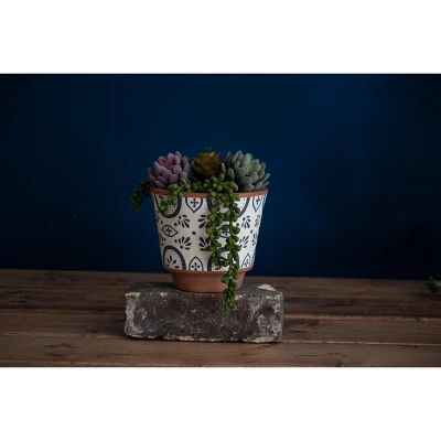 Natural Handthrown Large Terracotta Planter With Handpainted Tile Pattern - Foreside Home & Garden 6 Natural Handthrown Large Terracotta Planter With Handpainted Tile Pattern - Foreside Home & Garden - Image 4