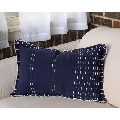 Blue Hand Woven 14x22" Decorative Cotton Throw Pillow And Hand Embroidered Pattern - Foreside Home & Garden 6 Blue Hand Woven 14x22" Decorative Cotton Throw Pillow And Hand Embroidered Pattern - Foreside Home & Garden - Image 4