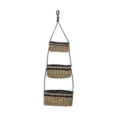 3-Tiered Hanging Basket Black Seagrass & Rope By Foreside Home & Garden 4 3-Tiered Hanging Basket Black Seagrass & Rope By Foreside Home & Garden - Image 3