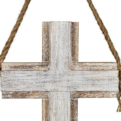 White-washed Cross Hanging Accent Wood & Rope - Foreside Home & Garden 6 White-washed Cross Hanging Accent Wood & Rope - Foreside Home & Garden - Image 4