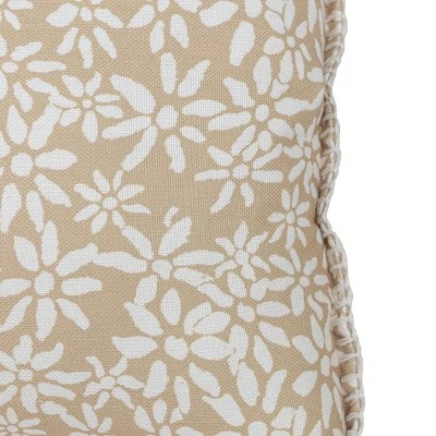 18X18 Inch Hand Woven Floral Outdoor Pillow Tan Polyester With Polyester Fill By Foreside Home & Garden 4 18X18 Inch Hand Woven Floral Outdoor Pillow Tan Polyester With Polyester Fill By Foreside Home & Garden - Image 2