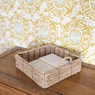 Brown Woven Seagrass & Metal Tray By Foreside Home & Garden 3 Brown Woven Seagrass & Metal Tray By Foreside Home & Garden