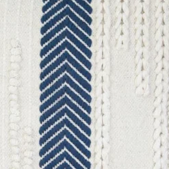 Blue And White Hand Woven 18 X 18 Inch Decorative Cotton Throw Pillow Cover With Insert And Hand Tied Braiding And Pom-Poms - Foreside Home & Garden -Eco Haven Store GUEST 600357e9 29c3 4c8b a5ef a5ff6c9c7776