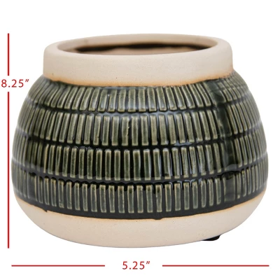 Wide Green Stoneware Planter - Foreside Home & Garden 5 Wide Green Stoneware Planter - Foreside Home & Garden - Image 3