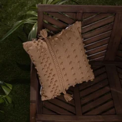 Tan Pulled Knot 18X18 Hand Woven Filled Outdoor Pillow - Foreside Home & Garden