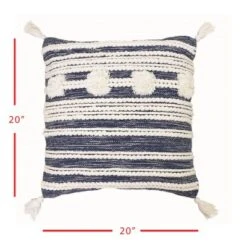 Blue And White Hand Woven 20 X 20 Inch Decorative Cotton Throw Pillow Cover With Insert And Hand Tied Braiding, Pom-Poms And Tassels - Foreside Home & 9 Blue And White Hand Woven 20 X 20 Inch Decorative Cotton Throw Pillow Cover With Insert And Hand Tied Braiding, Pom-Poms And Tassels - Foreside Home & -Eco Haven Store GUEST 6413d10e 776b 40b9 af35 fe14b2f0e0f7