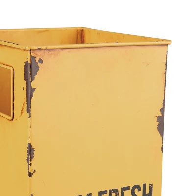 Distressed Yellow "Farm Fresh" Decorative Metal Planter Storage Tin - Foreside Home & Garden 5 Distressed Yellow "Farm Fresh" Decorative Metal Planter Storage Tin - Foreside Home & Garden - Image 3