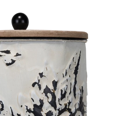 Set Of 3 Cream And Gray Floral Metal Decorative Storage Canisters - Foreside Home & Garden 6 Set Of 3 Cream And Gray Floral Metal Decorative Storage Canisters - Foreside Home & Garden - Image 4