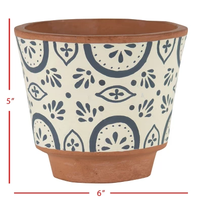 Natural Handthrown Large Terracotta Planter With Handpainted Tile Pattern - Foreside Home & Garden 5 Natural Handthrown Large Terracotta Planter With Handpainted Tile Pattern - Foreside Home & Garden - Image 3