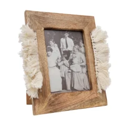 5x7 Inches White Wood, Cotton & Glass Photo Frame - Foreside Home & Garden