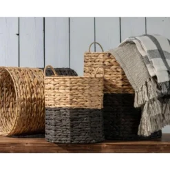 Set Of 3 Natural Water Hyacinth Decorative Storage Baskets With Handles -Eco Haven Store GUEST 68dee4f2 3d35 4326 89f2 2d18fe2b5b67