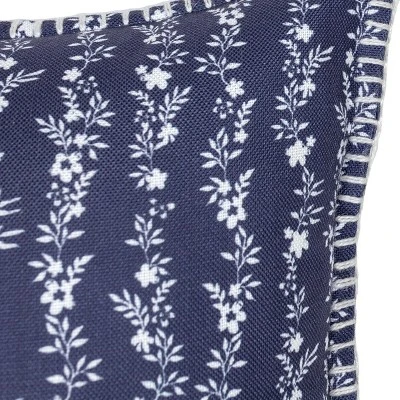 20X20 Inch Hand Woven Floral Stripe Outdoor Pillow Blue Polyester With Polyester Fill By Foreside Home & Garden 4 20X20 Inch Hand Woven Floral Stripe Outdoor Pillow Blue Polyester With Polyester Fill By Foreside Home & Garden - Image 2