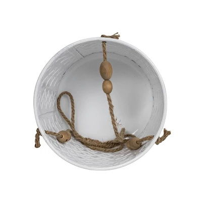 Small Multi Pattern Metal, Jute & Wood Hanging Planter - Foreside Home & Garden 4 Small Multi Pattern Metal, Jute & Wood Hanging Planter - Foreside Home & Garden - Image 2