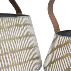 Set Of 2 Brass Metal & Leather Baskets - Foreside Home & Garden
