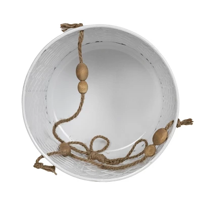 Large Multi Pattern Metal, Jute & Wood Hanging Planter - Foreside Home & Garden 4 Large Multi Pattern Metal, Jute & Wood Hanging Planter - Foreside Home & Garden - Image 2