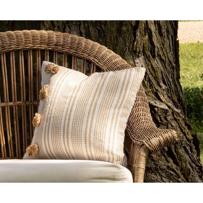 Brown Striped Hand Woven 18x18" Outdoor Decorative Throw Pillow With Pulled Yarn Bouquets - Foreside Home & Garden 4 Brown Striped Hand Woven 18x18" Outdoor Decorative Throw Pillow With Pulled Yarn Bouquets - Foreside Home & Garden - Image 3