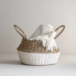 White Rope & Seagrass Belly Basket - Foreside Home & Garden -Eco Haven Store GUEST 6cff7b08 dedd 40f5 8097 4ee105715ca9