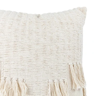 Cream Alternating Fringe 18X18 Hand Woven Filled Pillow - Foreside Home & Garden 5 Cream Alternating Fringe 18X18 Hand Woven Filled Pillow - Foreside Home & Garden - Image 3