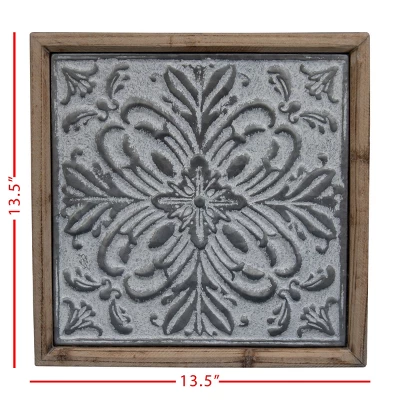 Whitewashed Tin Tile With Wood Frame Wall Decor - Foreside Home & Garden 7 Whitewashed Tin Tile With Wood Frame Wall Decor - Foreside Home & Garden - Image 5