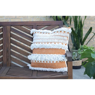 Orange Striped Hand Woven 18x18" Outdoor Decorative Throw Pillow With Hand Tied Fringe - Foreside Home & Garden 6 Orange Striped Hand Woven 18x18" Outdoor Decorative Throw Pillow With Hand Tied Fringe - Foreside Home & Garden - Image 4