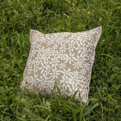 18X18 Inch Hand Woven Floral Outdoor Pillow Tan Polyester With Polyester Fill By Foreside Home & Garden 3 18X18 Inch Hand Woven Floral Outdoor Pillow Tan Polyester With Polyester Fill By Foreside Home & Garden