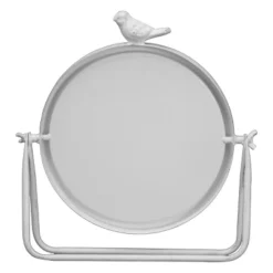 Rustic White Round Metal Table Mirror With Bird Accent - Foreside Home & Garden