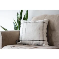 White Square Pattern 20x20" Cotton Decorative Throw Pillow With Hand Tied Tassels - Foreside Home & Garden -Eco Haven Store GUEST 728a78fc 9400 4d83 94fe d178fb4a7724