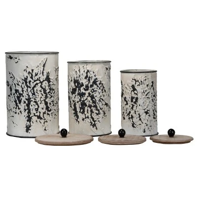 Set Of 3 Cream And Gray Floral Metal Decorative Storage Canisters - Foreside Home & Garden 10 Set Of 3 Cream And Gray Floral Metal Decorative Storage Canisters - Foreside Home & Garden - Image 8