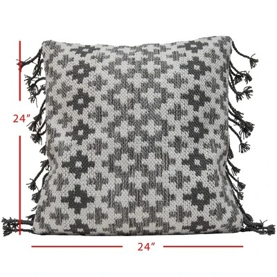 24x24 Inches Hand Woven Gray Polyester With Polyester Fill Pillow - Foreside Home & Garden 5 24x24 Inches Hand Woven Gray Polyester With Polyester Fill Pillow - Foreside Home & Garden - Image 3