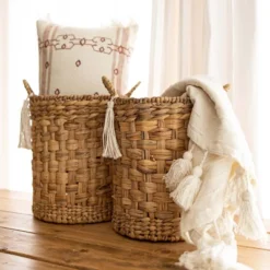 Set Of 2 Hand Woven With Tassel Baskets Water Hyacinth, Metal & Cotton Rope By Foreside Home & Garden -Eco Haven Store GUEST 76dd9818 0990 47b3 b174 69c0df6d5784