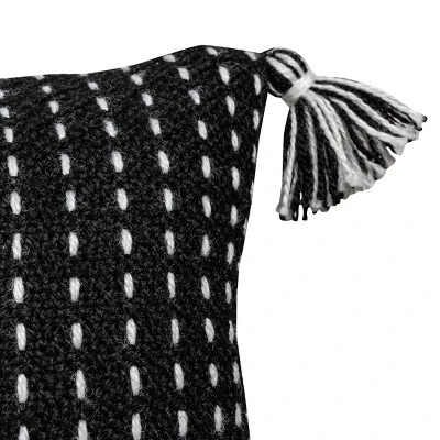 Black With White Tick Stripe 12X46 Hand Woven Filled Outdoor Pillow - Foreside Home & Garden 5 Black With White Tick Stripe 12X46 Hand Woven Filled Outdoor Pillow - Foreside Home & Garden - Image 3