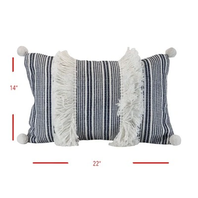 Blue Striped Hand Woven 14x22" Outdoor Decorative Throw Pillow With Hand Tied Tassels And Pom Poms - Foreside Home & Garden 7 Blue Striped Hand Woven 14x22" Outdoor Decorative Throw Pillow With Hand Tied Tassels And Pom Poms - Foreside Home & Garden - Image 5
