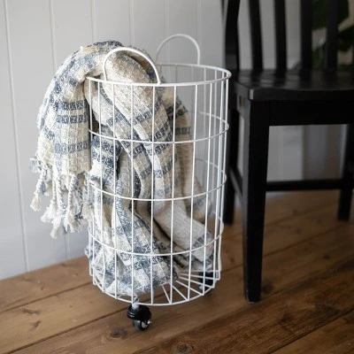 White Metal Rolling Basket - Foreside Home & Garden 8 White Metal Rolling Basket - Foreside Home & Garden - Image 6