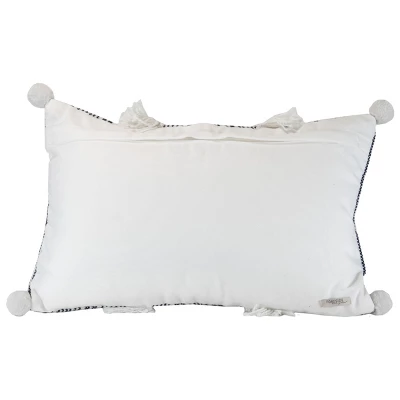 Blue Striped Hand Woven 14x22" Outdoor Decorative Throw Pillow With Hand Tied Tassels And Pom Poms - Foreside Home & Garden 3 Blue Striped Hand Woven 14x22" Outdoor Decorative Throw Pillow With Hand Tied Tassels And Pom Poms - Foreside Home & Garden