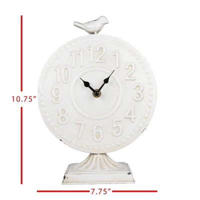 Bird Tabletop Clock White Metal - Foreside Home & Garden 7 Bird Tabletop Clock White Metal - Foreside Home & Garden - Image 5