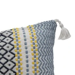 14x22 Inches Hand Woven Blue Polyester With Polyester Fill Pillow - Foreside Home & Garden