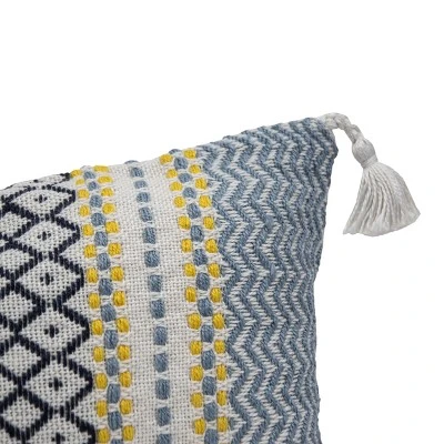 14x22 Inches Hand Woven Blue Polyester With Polyester Fill Pillow - Foreside Home & Garden 3 14x22 Inches Hand Woven Blue Polyester With Polyester Fill Pillow - Foreside Home & Garden