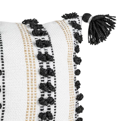 Black Tassels, Tan Striped 14X22 Hand Woven Filled Outdoor Pillow - Foreside Home & Garden 5 Black Tassels, Tan Striped 14X22 Hand Woven Filled Outdoor Pillow - Foreside Home & Garden - Image 3