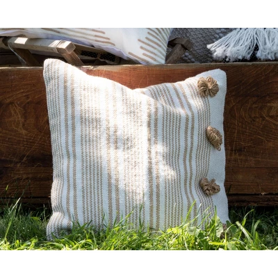 Brown Striped Hand Woven 18x18" Outdoor Decorative Throw Pillow With Pulled Yarn Bouquets - Foreside Home & Garden 5 Brown Striped Hand Woven 18x18" Outdoor Decorative Throw Pillow With Pulled Yarn Bouquets - Foreside Home & Garden - Image 4