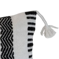 Black Striped Hand Woven 14x22" Outdoor Decorative Throw Pillow With Hand Tied Tassels - Foreside Home & Garden