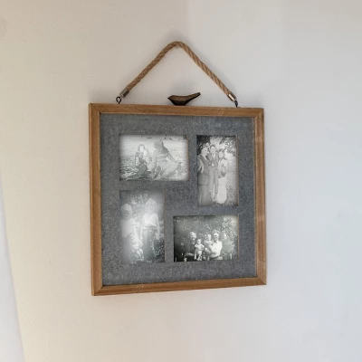 4X6 Inch 4 Photo Hanging Picture Frame Galvanized Metal And Wood Frame With MDF, Jute & Glass By Foreside Home & Garden 3 4X6 Inch 4 Photo Hanging Picture Frame Galvanized Metal And Wood Frame With MDF, Jute & Glass By Foreside Home & Garden