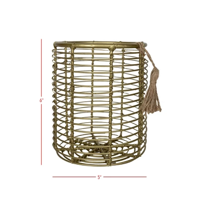 Utensil Caddy Brass Metal With Jute Tassel By Foreside Home & Garden 6 Utensil Caddy Brass Metal With Jute Tassel By Foreside Home & Garden - Image 4